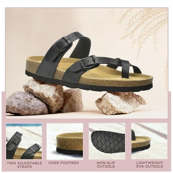 CloudAir Primo Black Thong Cork Footbed Sandals Suede Leather Insoles NEW Sz 6.5 - Picture 6 of 9